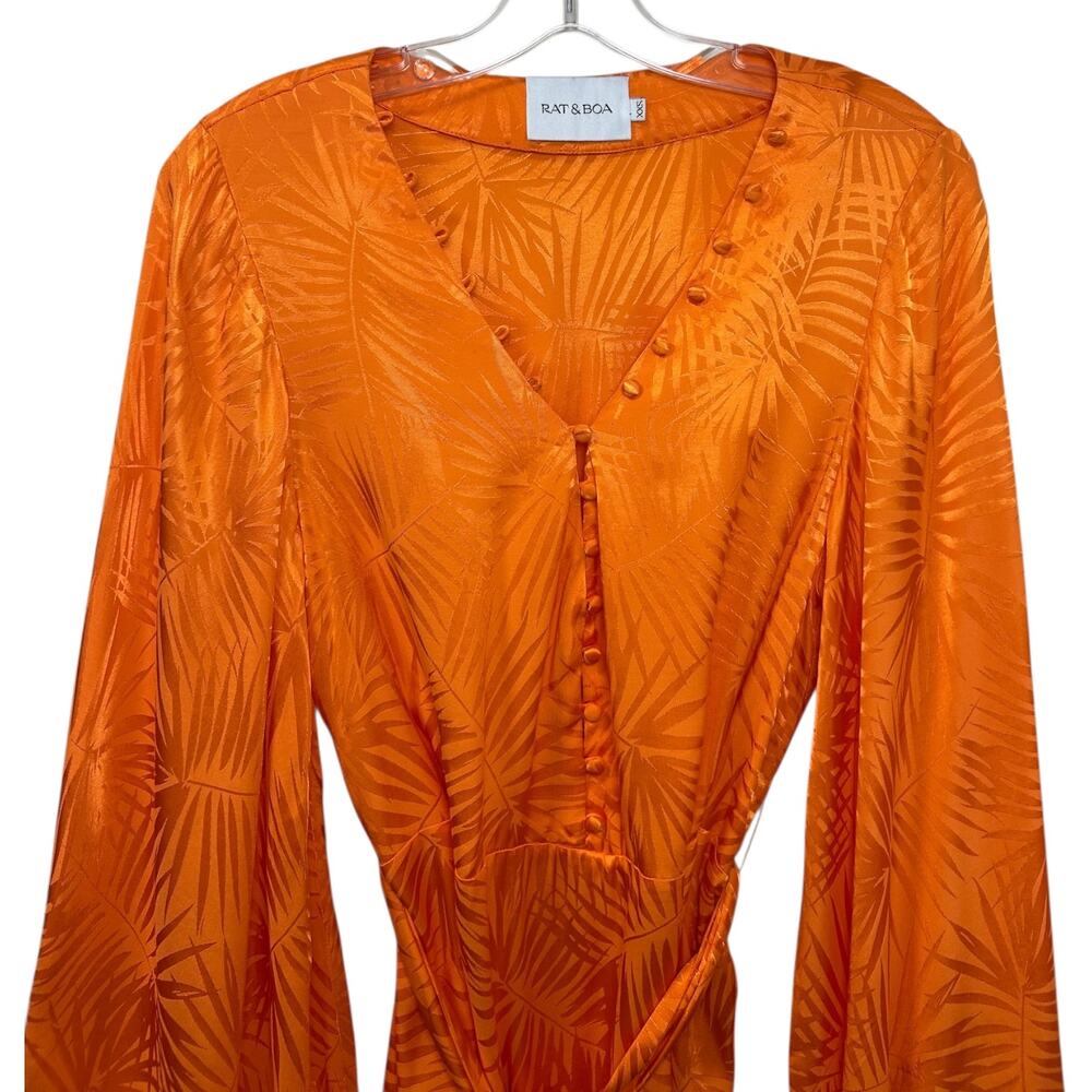 Rat & Boa, 'Harlequin' Mini Dress, Long Sleeve, Palm Jacquard, Orange XX-Small - Picture 4 of 11